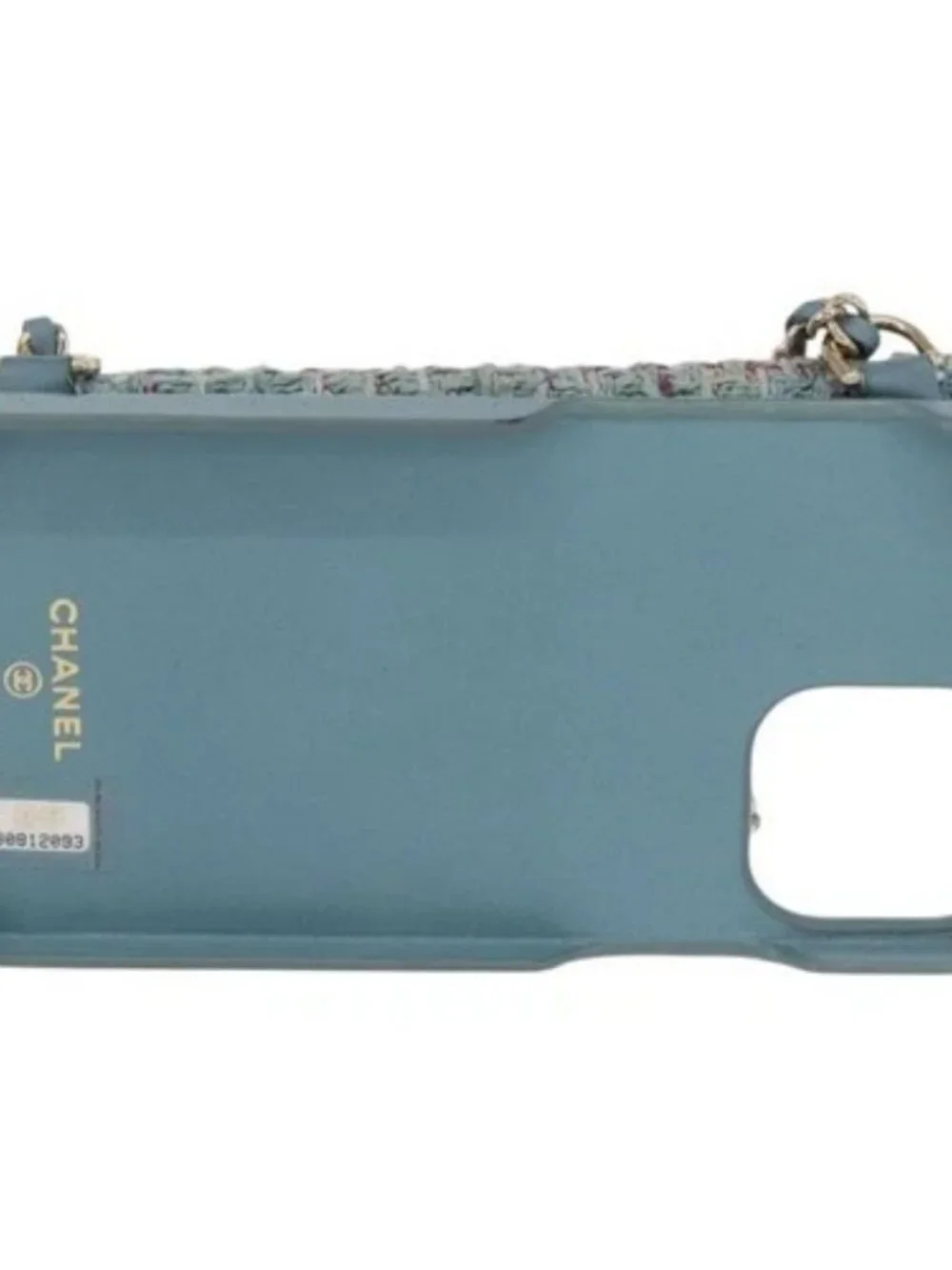 CHANEL iPhone Case Tweed Light Blue CC Auth bs32870
